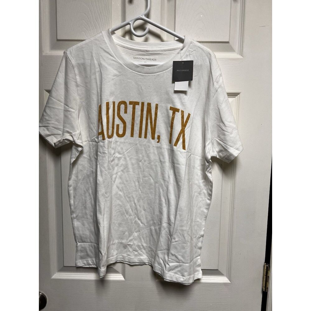 Grayson Threads Austin TX Graphic T-Shirt Womens‎ 1X White Gold NWT T1182U1241